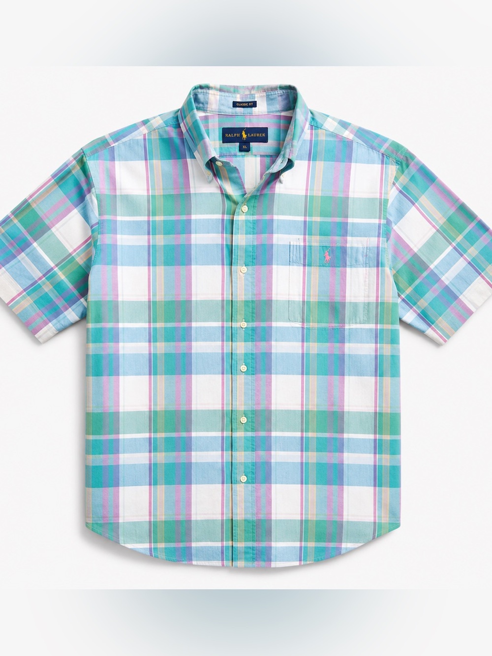 Polo Ralph Lauren Indian Madras pastel plaid short sleeve‎ dress shirt men’s XL
